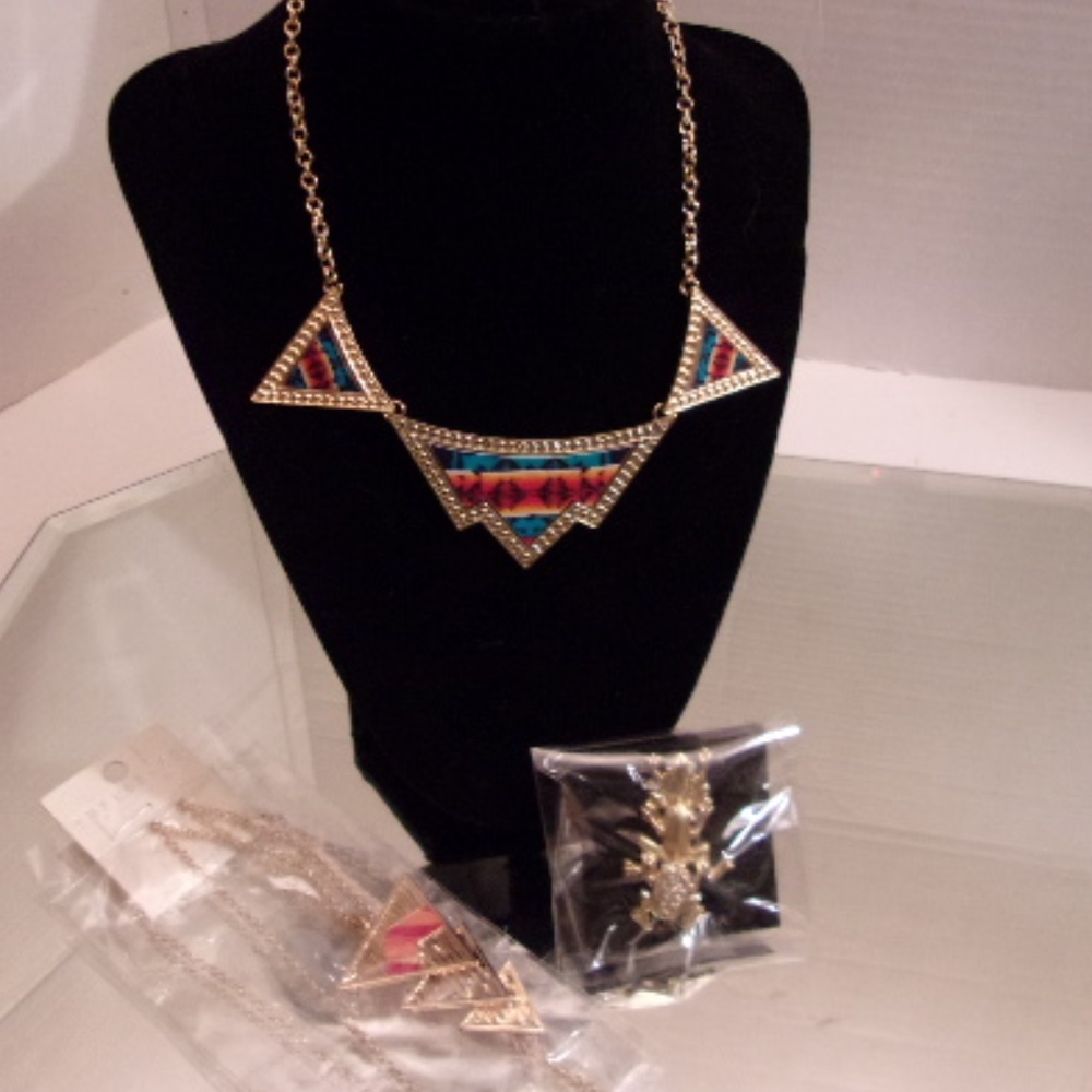 NWT BOTIQUE 2 NECKLACES EARRINGS & FROG BROOCHE RE